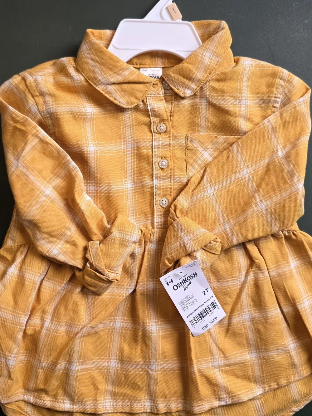 OshKosh B'gosh Girls' Mustard Plaid Long-Sleeve Peplum Top